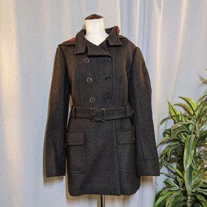 Max Mara Weekend Brown Wool Peacoat Hood Belt Pockets Size 10